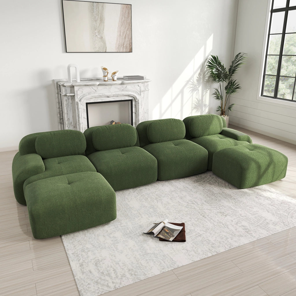 divano angolare modulare con design ergonomico e base antiscivolo in velluto a coste verde