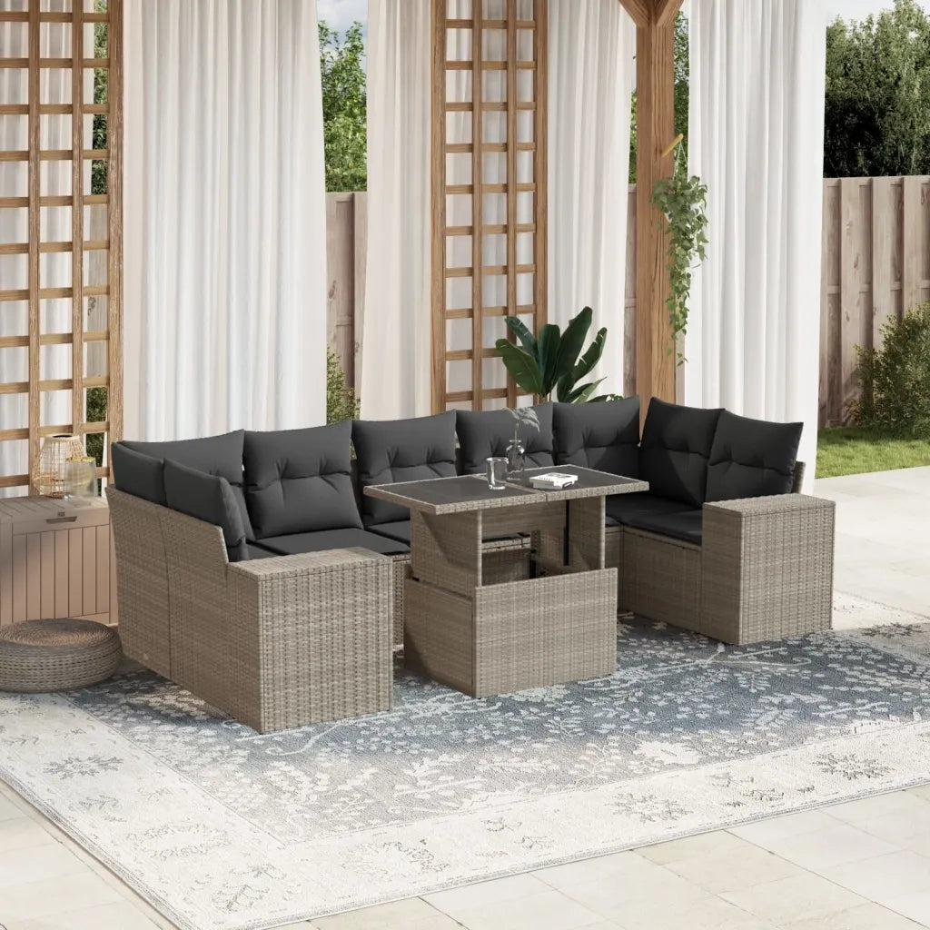 Set Divano da Giardino 8pz con Cuscini Grigio Chiaro Polyrattan