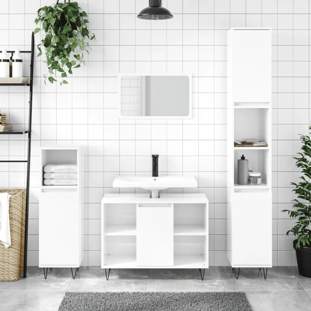 Armadietto Bagno Bianco Lucido 30x30x100cm in Legno Multistratocod mxl 104201
