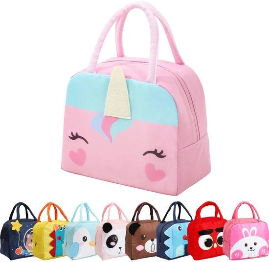 Borsa pranzo per bambini, ragazze, ragazzi e studenti, riutilizzabile, isolata, borsa pranzo cartoon, piccola, ripiegabile, impermeabile per viaggi, picnic e scuola (pony rosso scuro)