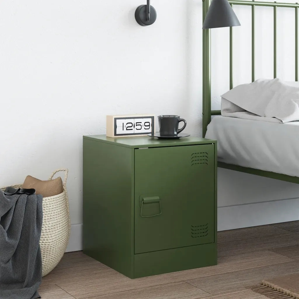 Comodino | Armadio da Notte | Mobiletto da notte Verde Oliva 34,5x39x44 cm in Acciaio