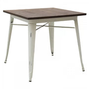 Tavolo quadrato in metallo bianco anticato piano in legno l.80 h.75 p.80