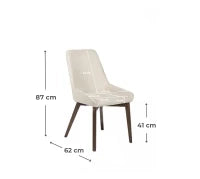 E-STYLO Sedia da pranzo in tessuto beige con gambe e struttura in massello di noce, 62cm X 49.5cm H. 87cm.
