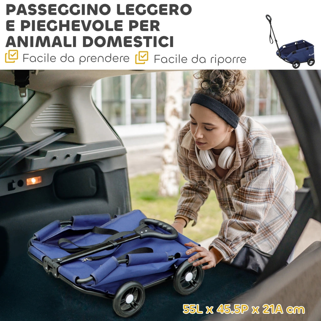 Passeggino per Cani Pieghevole ¨C Xylo ¨C Acciaio e Tessuto Oxford, 53x45x28 cm, Blu Scuro