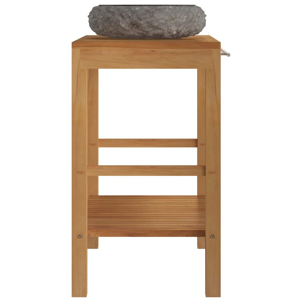 Armadietto da Bagno in Legno di Teak con Lavabo in Marmo Nero