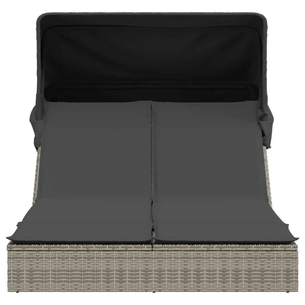 Lettino Doppio con Baldacchino e Cuscini Grigio in Polyrattan 368639