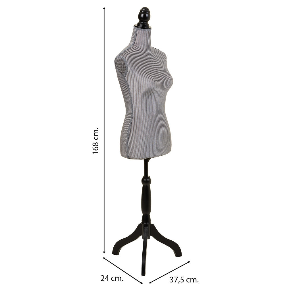 Manichino in legno e schiuma rivestito in tessuto grigio 24x37,5x168h