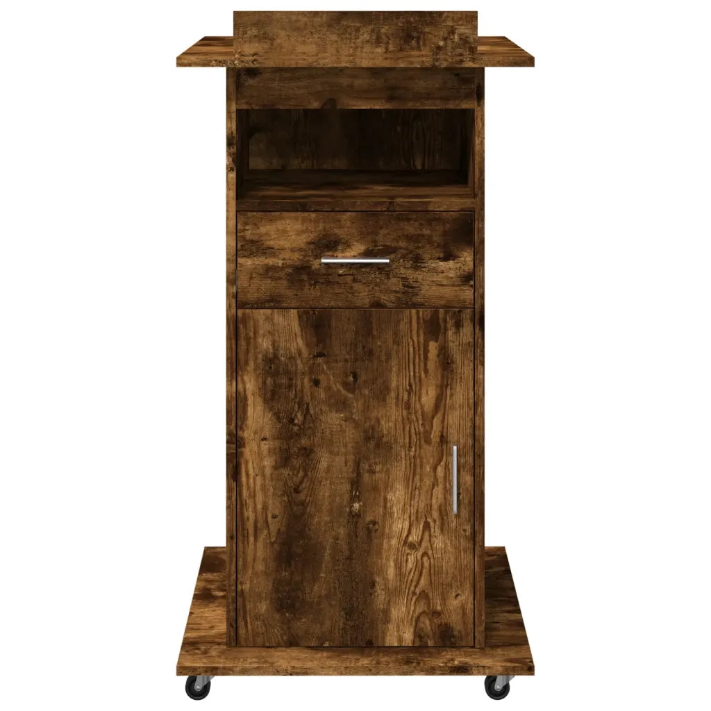 Leggio con Ruote e Cassetto Rovere Fumo 55x55x107cm Multistrato 848028