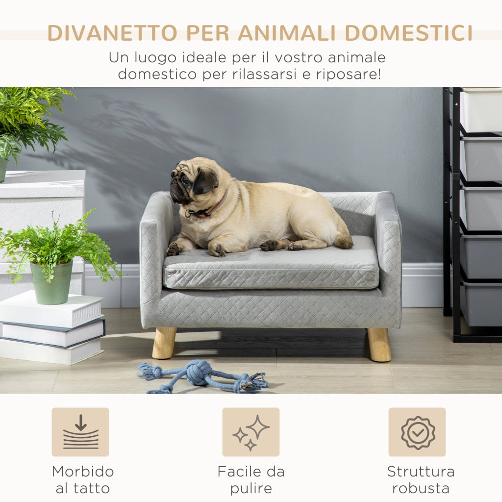 Divanetto per Cani e Gatti ¨C zephmum ¨C Velluto Grigio, Legno, 64x45x36cm