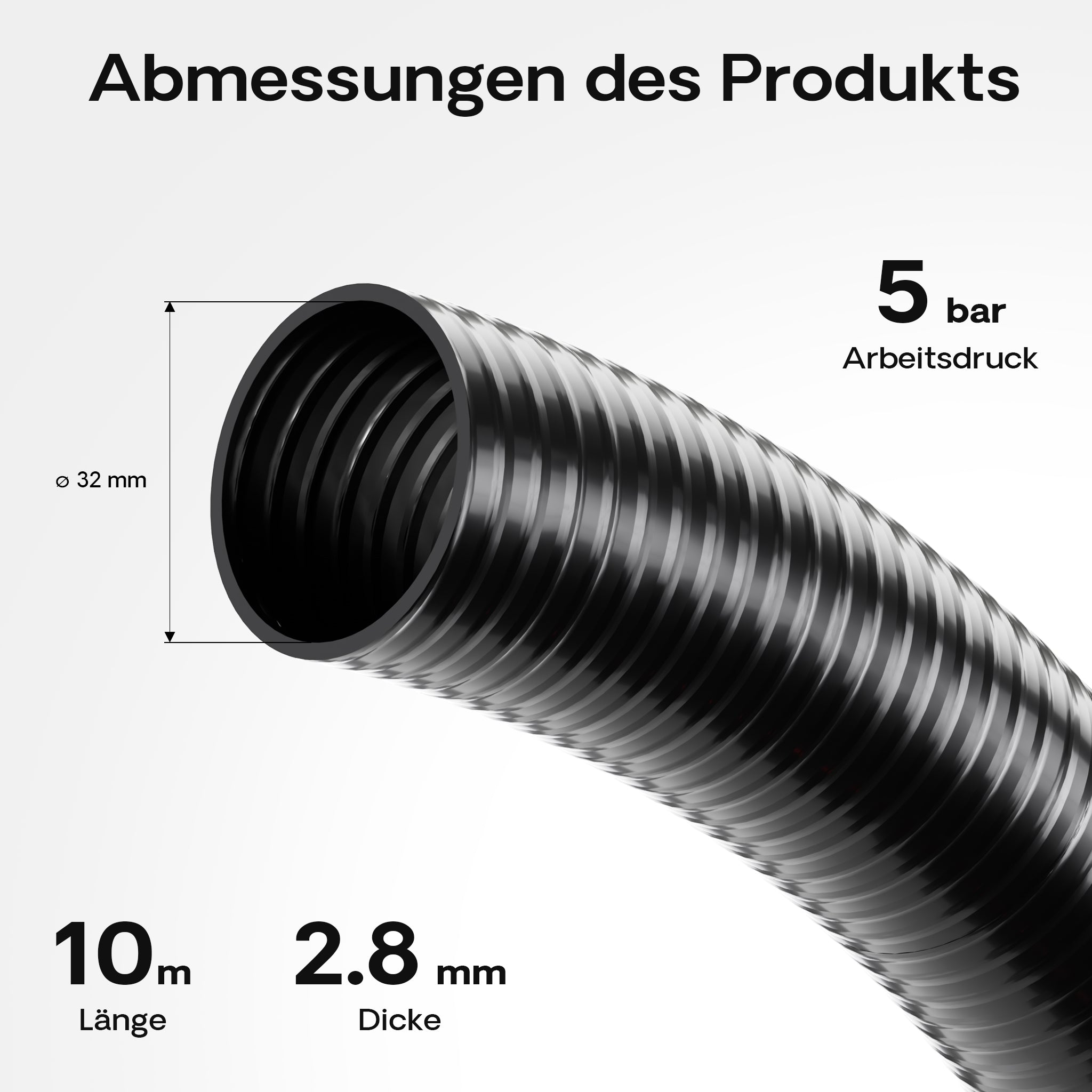 Tubo spiralato per aspirazione, nero, da 10m in PVC D32mm 460g/m per pompe laghetti