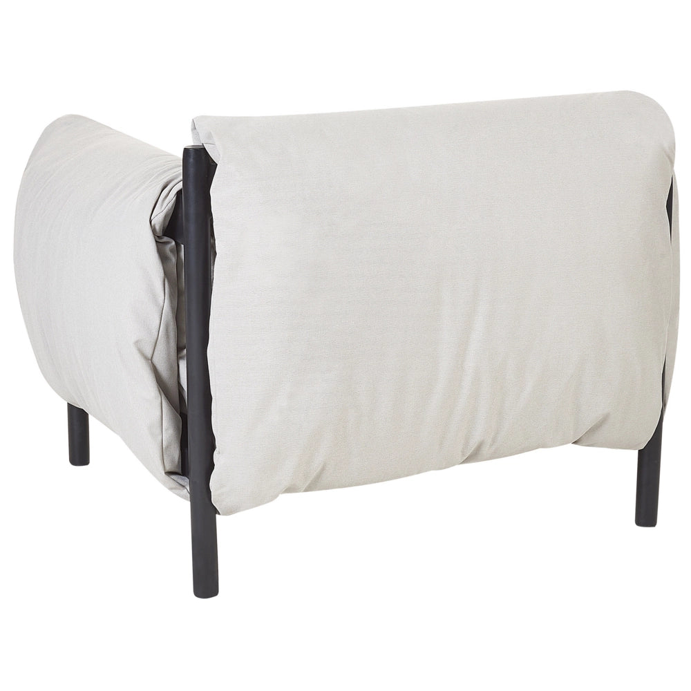 Divano da giardino in alluminio a 3 posti con 2 poltrone Telaio in alluminio nero Cuscini in tessuto idrorepellente grigio chiaro