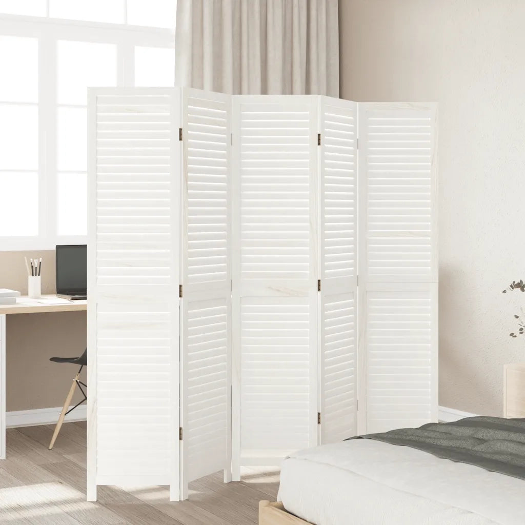 Divisorio Ambienti | Divider per stanze | Paravento 5Pannelli Bianco Legno Massello di Paulownia