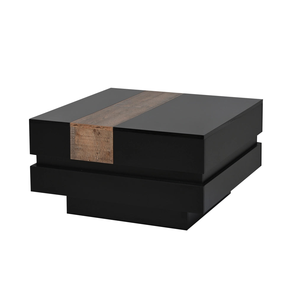 TAVOLINO DA CAFFÈ Quadrato 70x70x39 cm Nero in MDF con vano nascosto