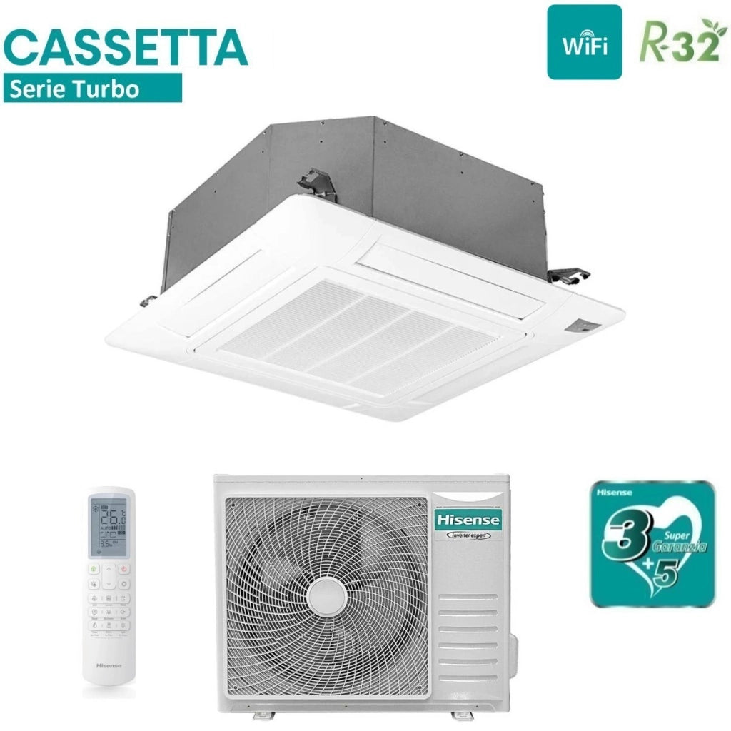 Condizionatore a Cassetta Hisense TURBO 36000 Btu AUC105UR4RKC8 + AUW105U4RW8 R-32 Wi-Fi Optional con Telecomando e Pannello Incluso