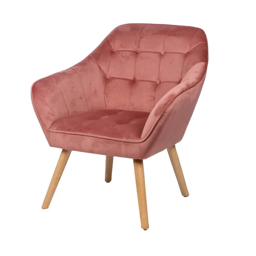 Poltrona in velluto rosa con piedi in legno - 74x70xH85 cm, altezza seduta 43 cm - Collezione VELUREA