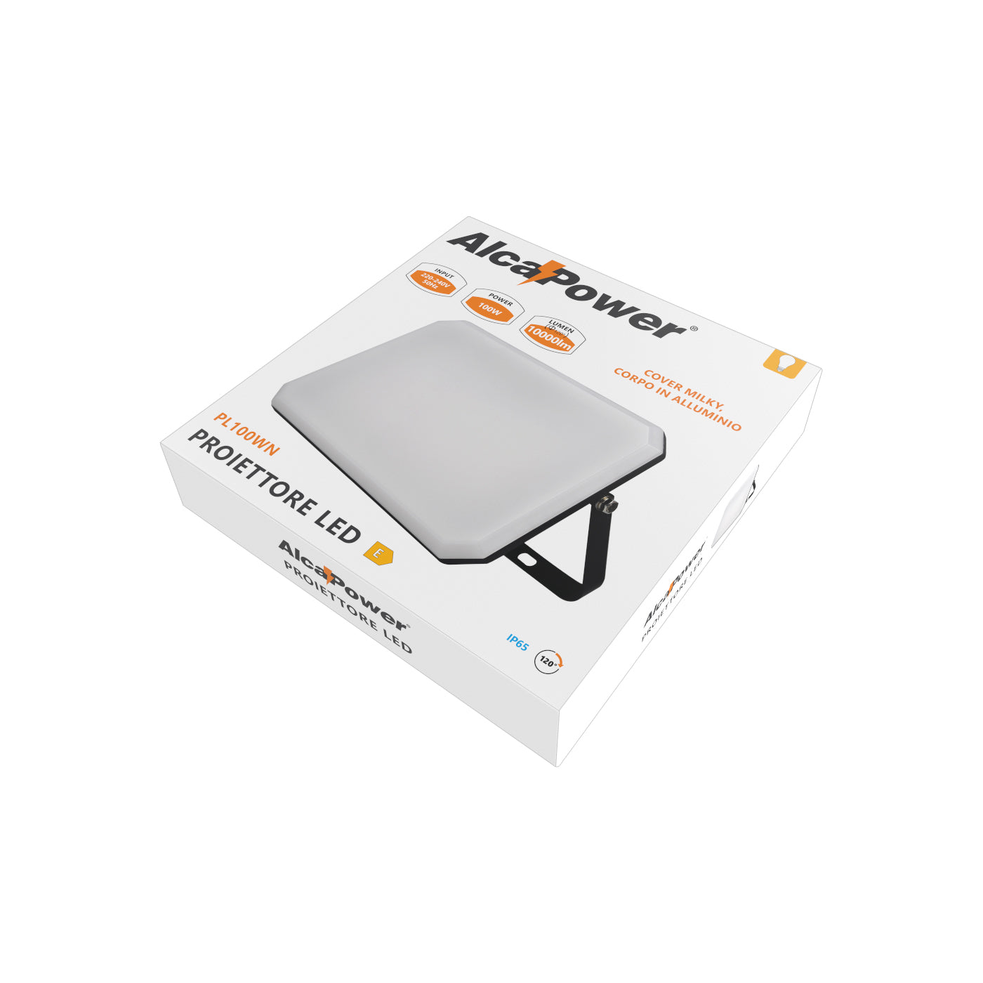 Proiettore a LED Nero Faro da esterno 230V 100W 4000K Cover Milky 10000lm 266x190x30 mm