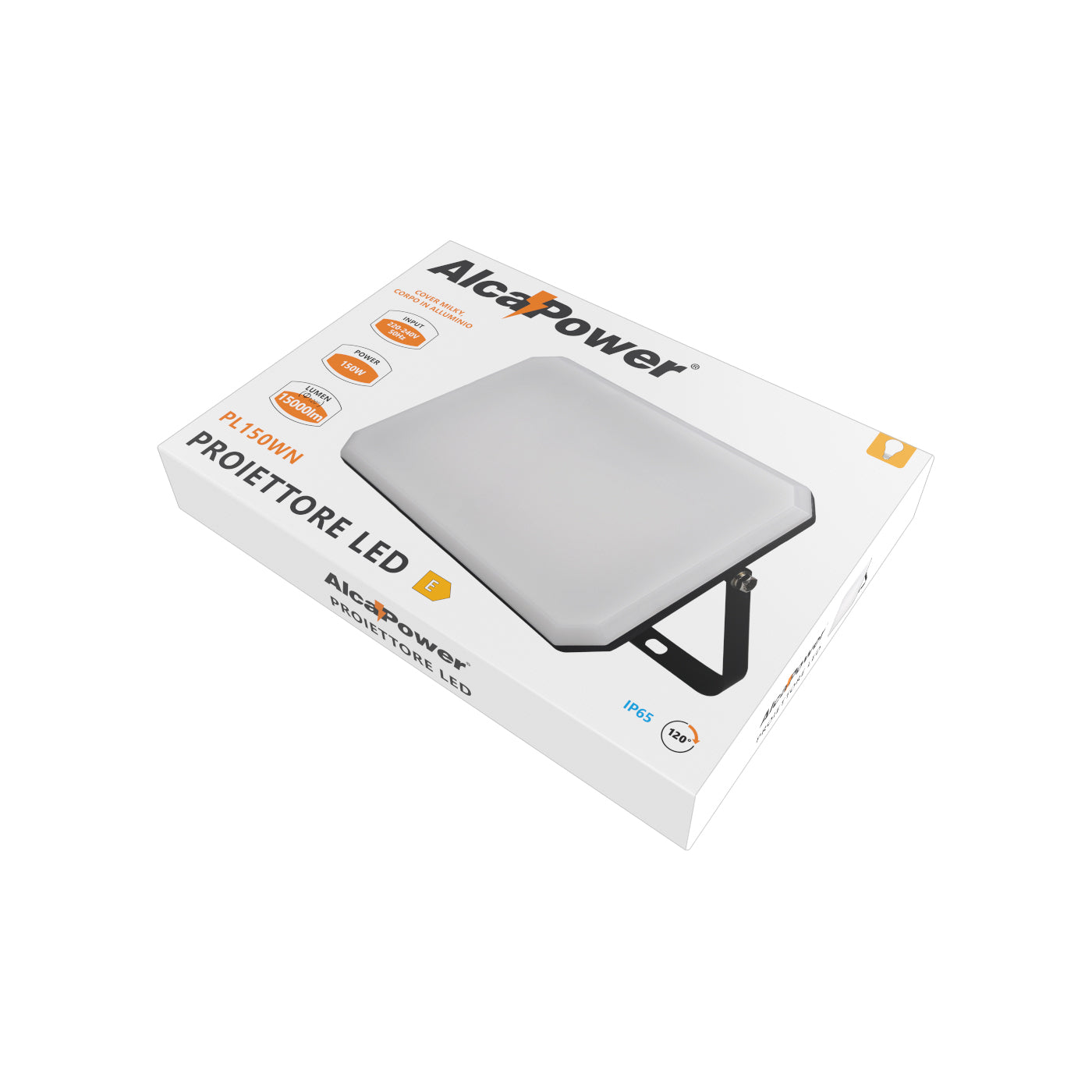 Proiettore a LED Nero Faro da esterno 230V 150W 4000K Cover Milky 15000lm 321x222x34.5 mm