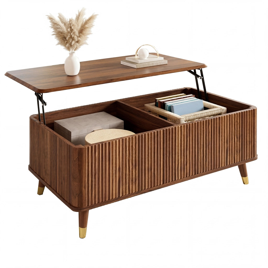 Tavolino da caffè con piano alzabile e vano contenitore - per soggiorno - in MDF - Walnut