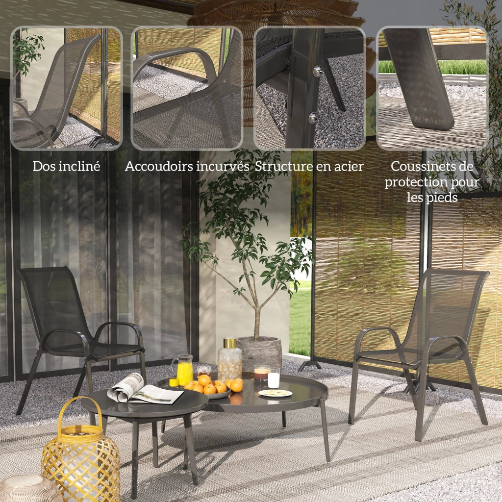 Sedie da giardino impilabili con schienale alto ¨C zephmum ¨C tessuto rete, struttura in acciaio, 54x71x93 cm, nero