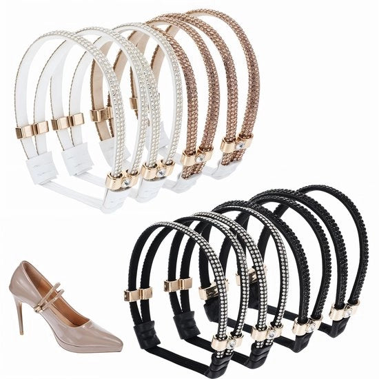 Accessori per scarpe - 8 pezzi - Cinture elastiche rimovibili - Alte scarpe/sandali - Chiusura con cerniera - Materiale poliestere soffice - Spille regolabili - Cinture per scarpe