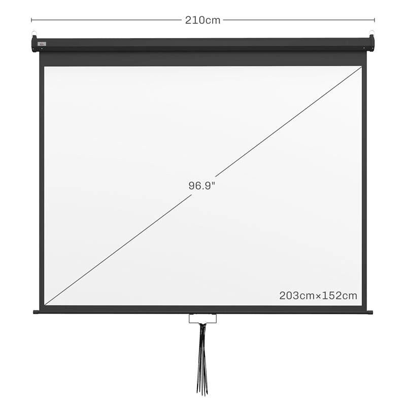 TELO PROIETTORE 100" REGOLABILE CON MONTAGGIO A SOFFITTO E PARETE, FORMATO 4:3, 203X152CM, BIANCO E NERO