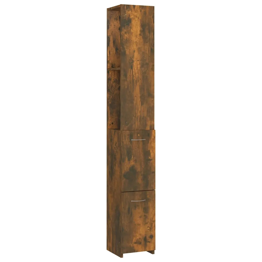 Armadietto Bagno | Armadio da bagno Rovere Fumo 25x26,5x170cm in Legno Multistrato