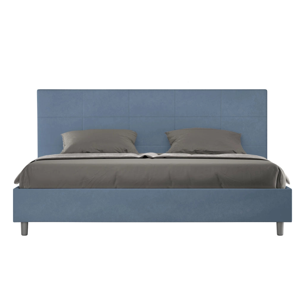 BS COM Letto matrimoniale king size con rete imbottito 190x190 microfibra blu