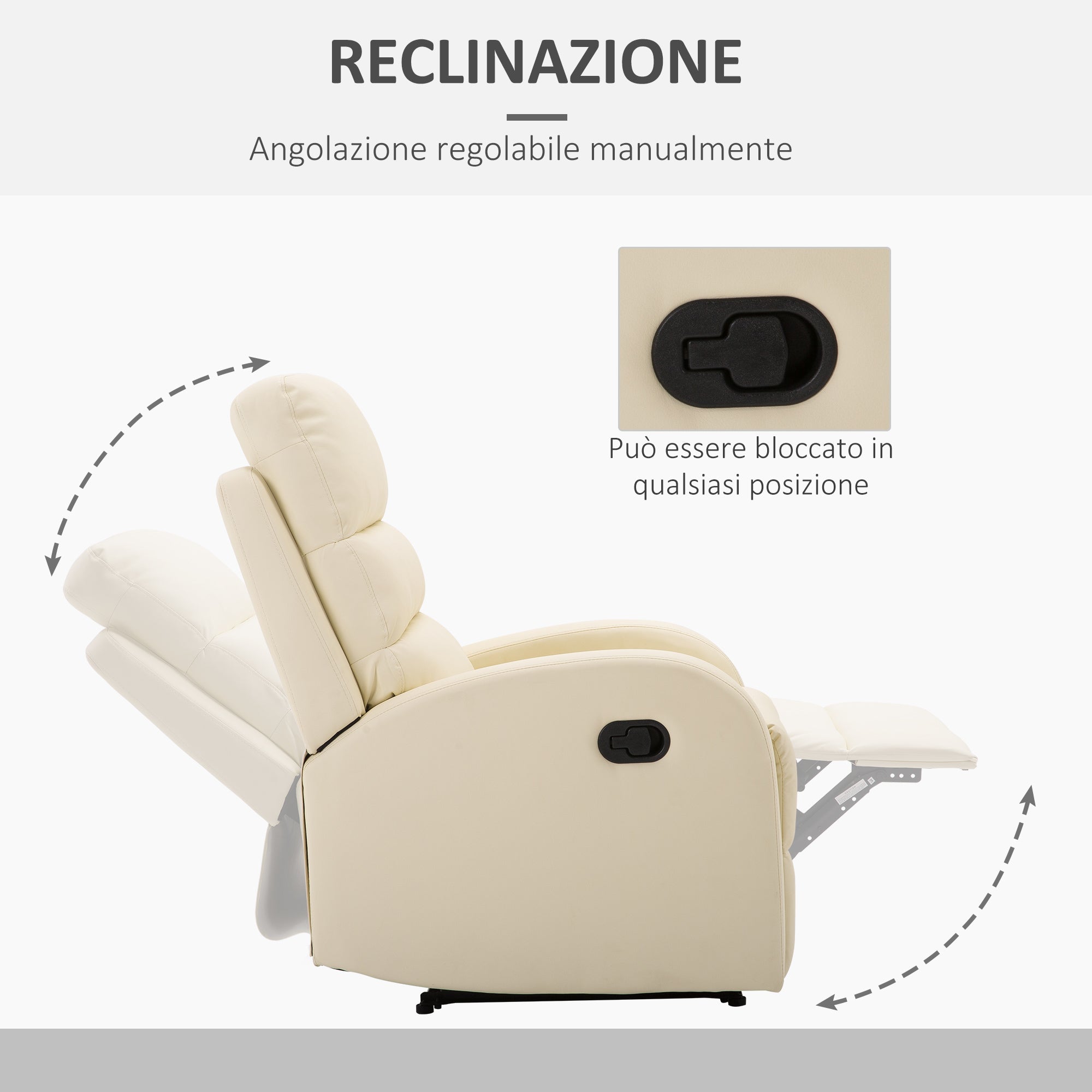 Poltrona Relax Reclinabile con Poggiapiedi in Similpelle Crema