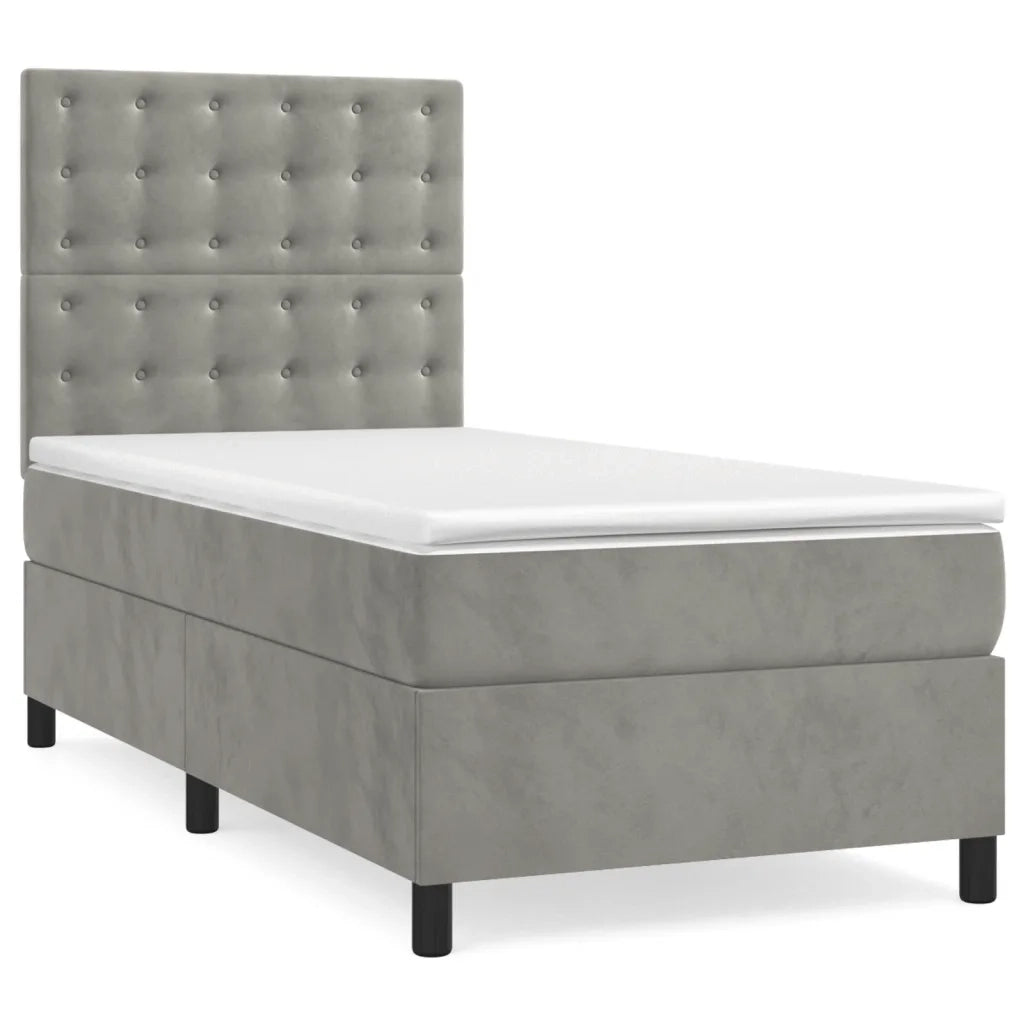 Letto a Molle Materasso e LED Grigio Chiaro 100x200 cm Velluto 3136347