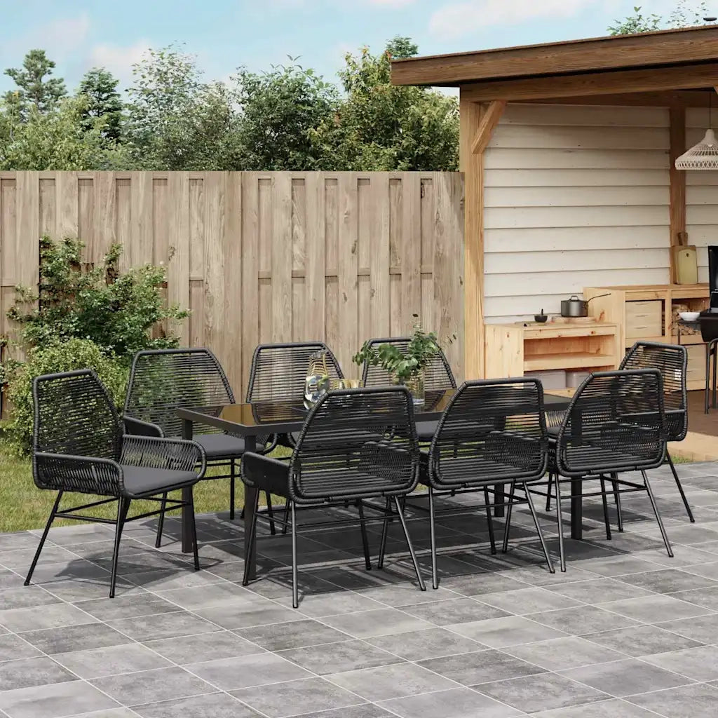 Set da Pranzo per Giardino con cuscino 9 pcs Nero polyrattan 3380875