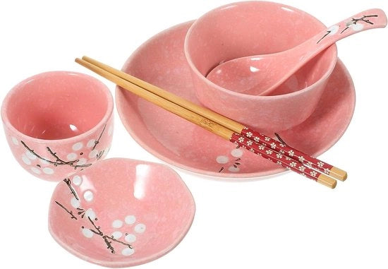 Set di ciotole giapponesi - set di piatti in ceramica - scodella di riso in porcellana rosa - ciotola per noodles Udon insalata zuppa