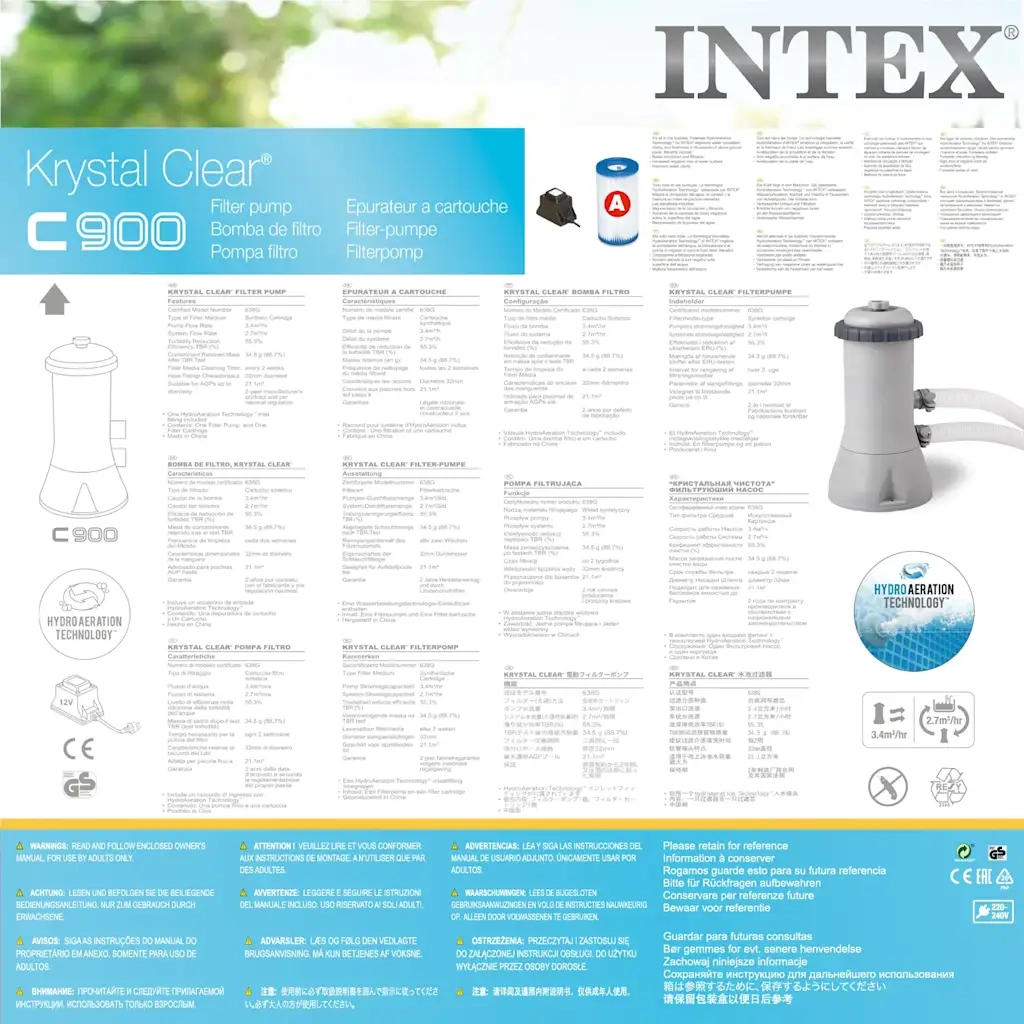 INTEX Pompa con Filtro a Cartuccia 3407 L/h 28638GS 3202767