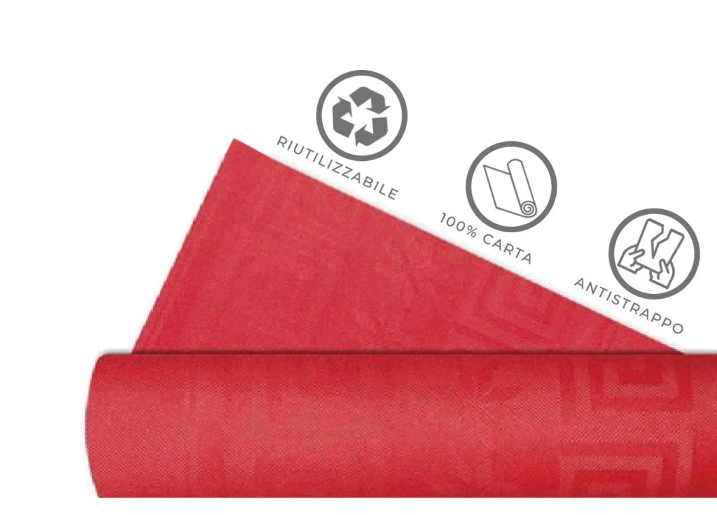 Rotolo Tovaglia Tinta Unita Per Feste Antistrappo 100% Carta Made Italy 5mtx1,20mt - 5 Metri - Rosso