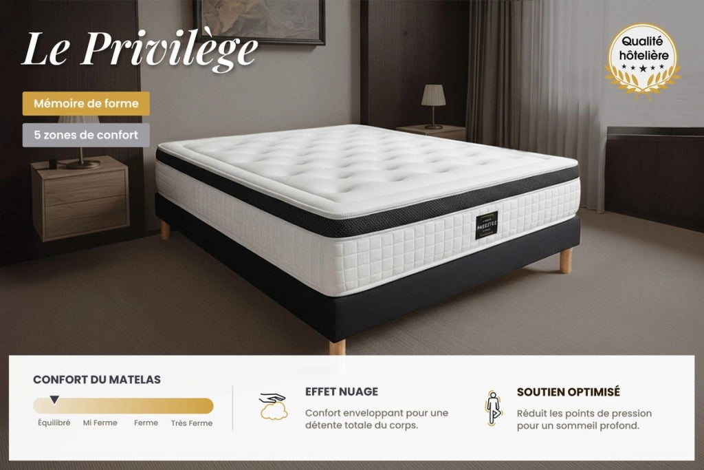 Pacchetto letto completo - Materasso 180x200cm + Box spring con doghe (kit) + 2 cuscini + Piumino - Privilège