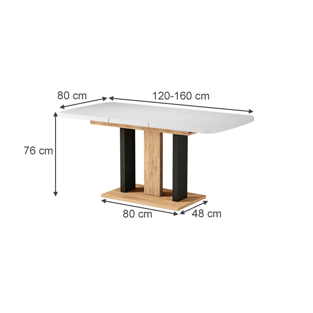 Vicco Tavolo da pranzo Estensibile Rovere bianco/nero/Goldkraft 120/160 x 80 cm 2 parti