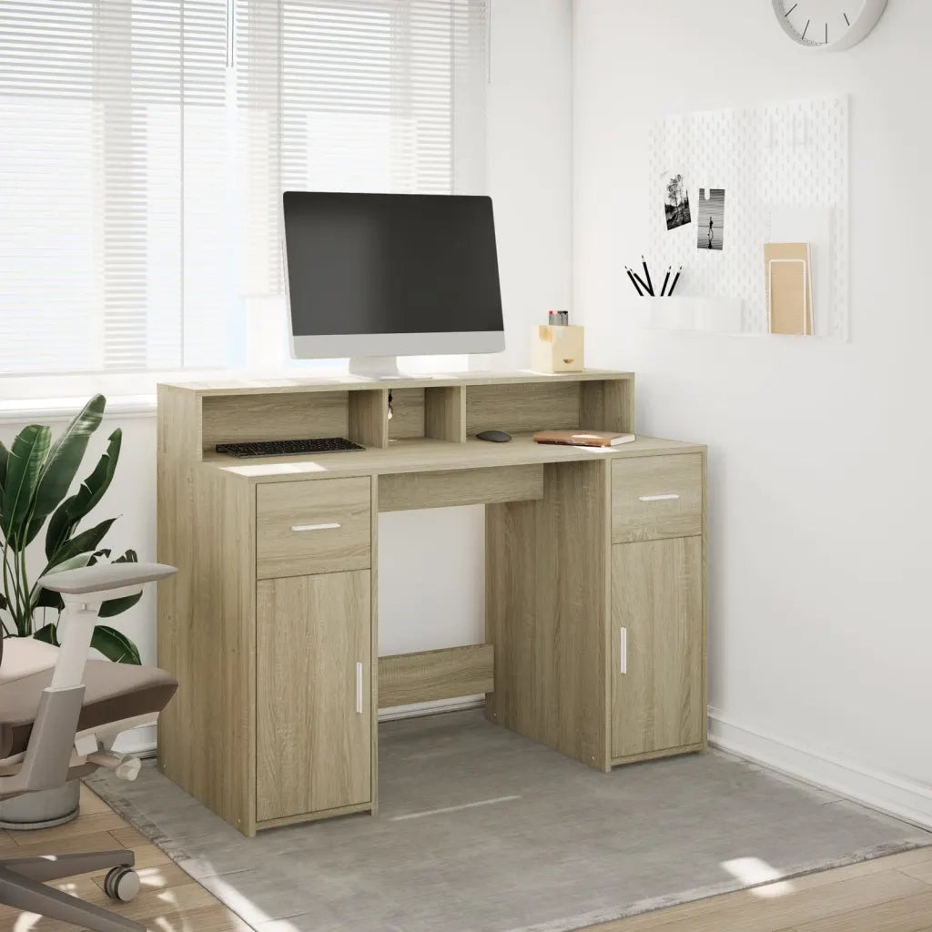 Scrivania | Tavolo da Ufficio con Luci LED Rovere Sonoma 120x55x91cm in Multistrato