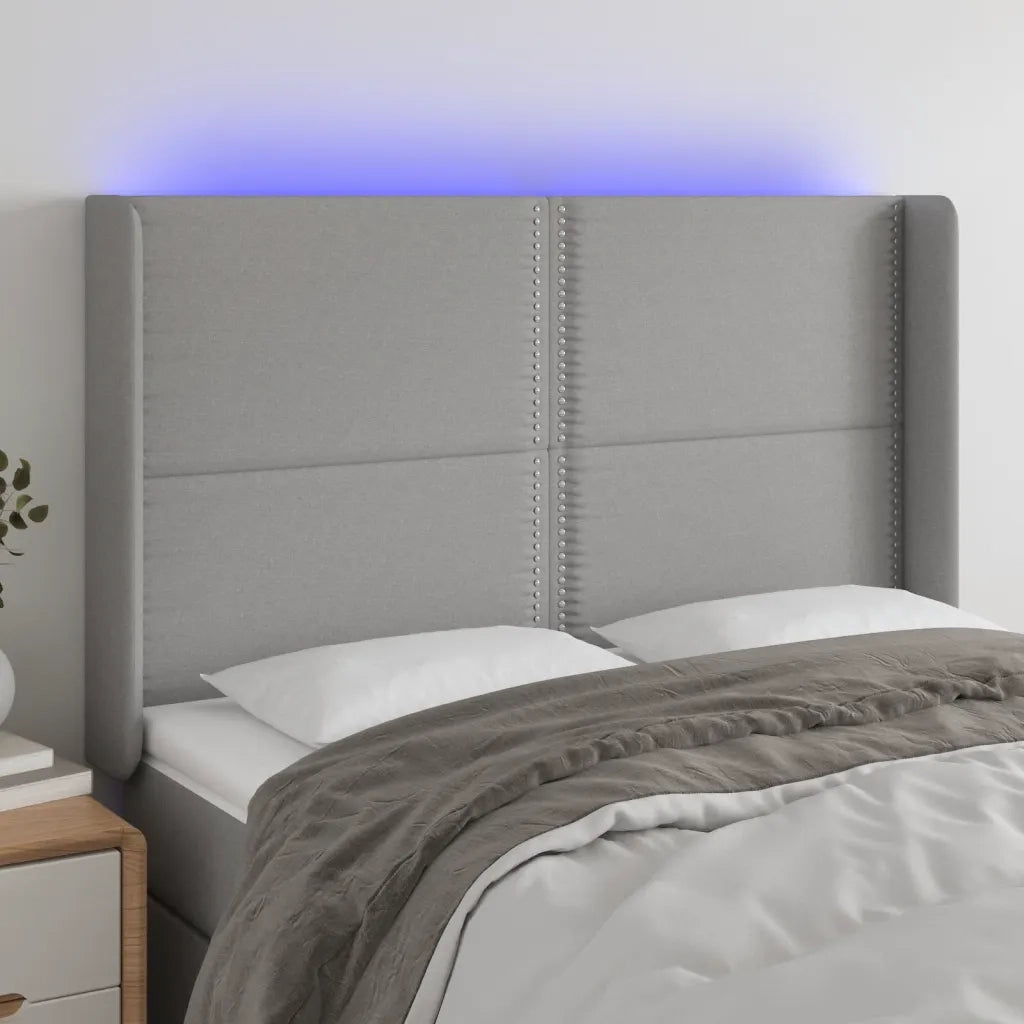 Testiera a LED-Testata con LED Grigio Chiaro 147x16x118/128 cm in Tessuto 991780