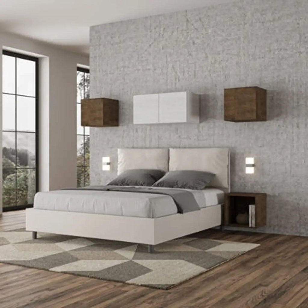 Letto matrimoniale con rete imbottito 160x210 similpelle bianco Antea