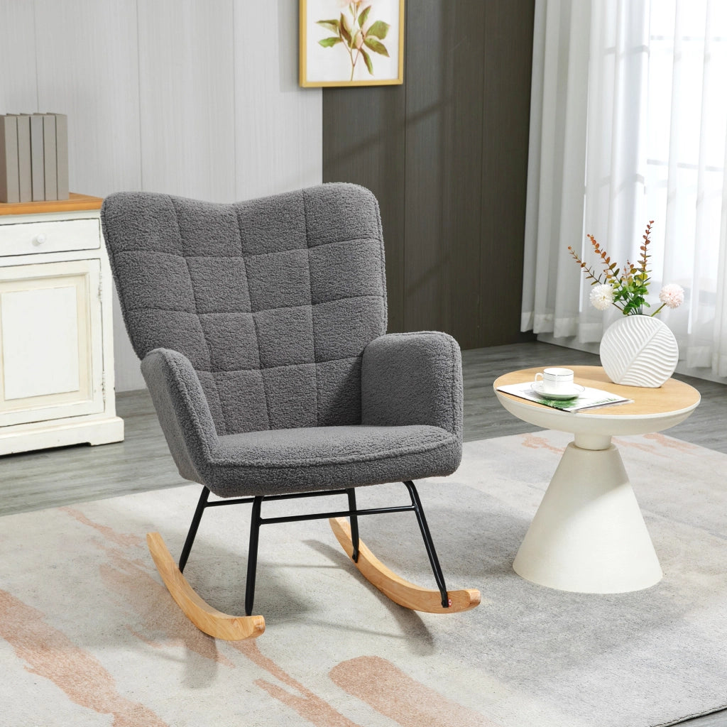 Poltrona Dondolo Massaggiante in Legno ¨C Zephmum ¨C Grigio Scuro 98x71x101