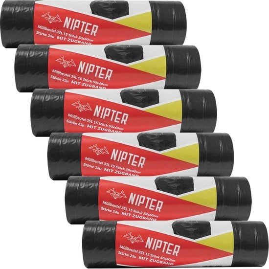 Sacchi per rifiuti resistenti con cordoncino 35L - Robusti e impermeabili - Ideali per uso domestico
