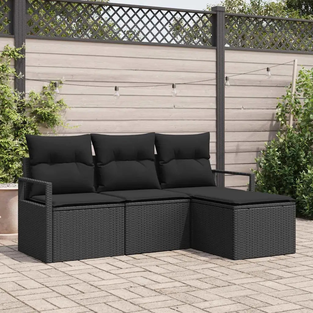 Set di divani 4 pz | Set Salotto da Giardino Nero polyrattan