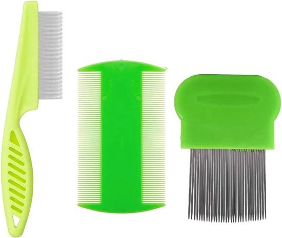 Lice Comb 3 Pezzi - Denti in Metallo e Niche a Doppia Faccia in Plastica