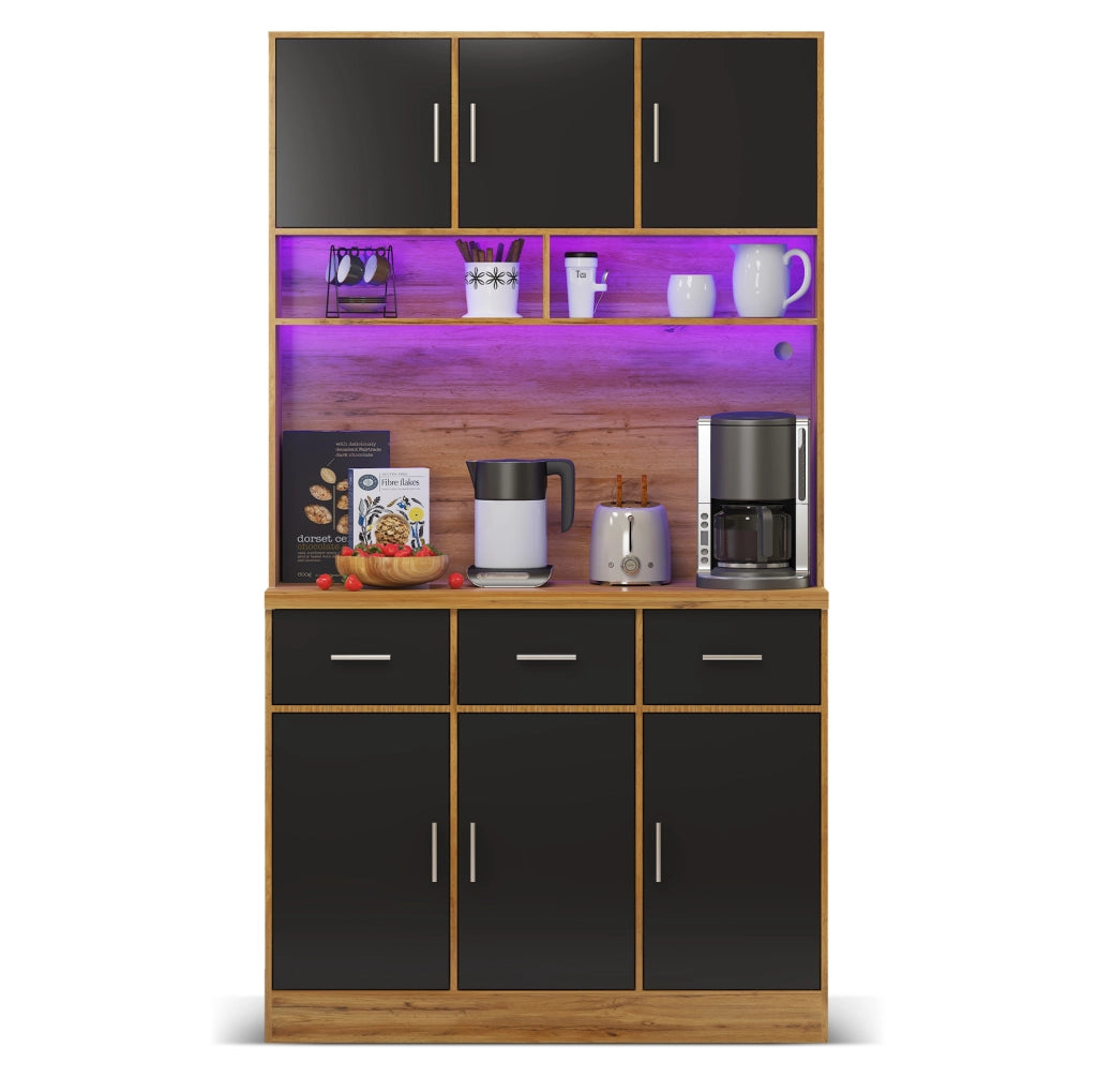 Mobile buffet da cucina 100x40x180 cm con LED APP, prese USB e cassetti