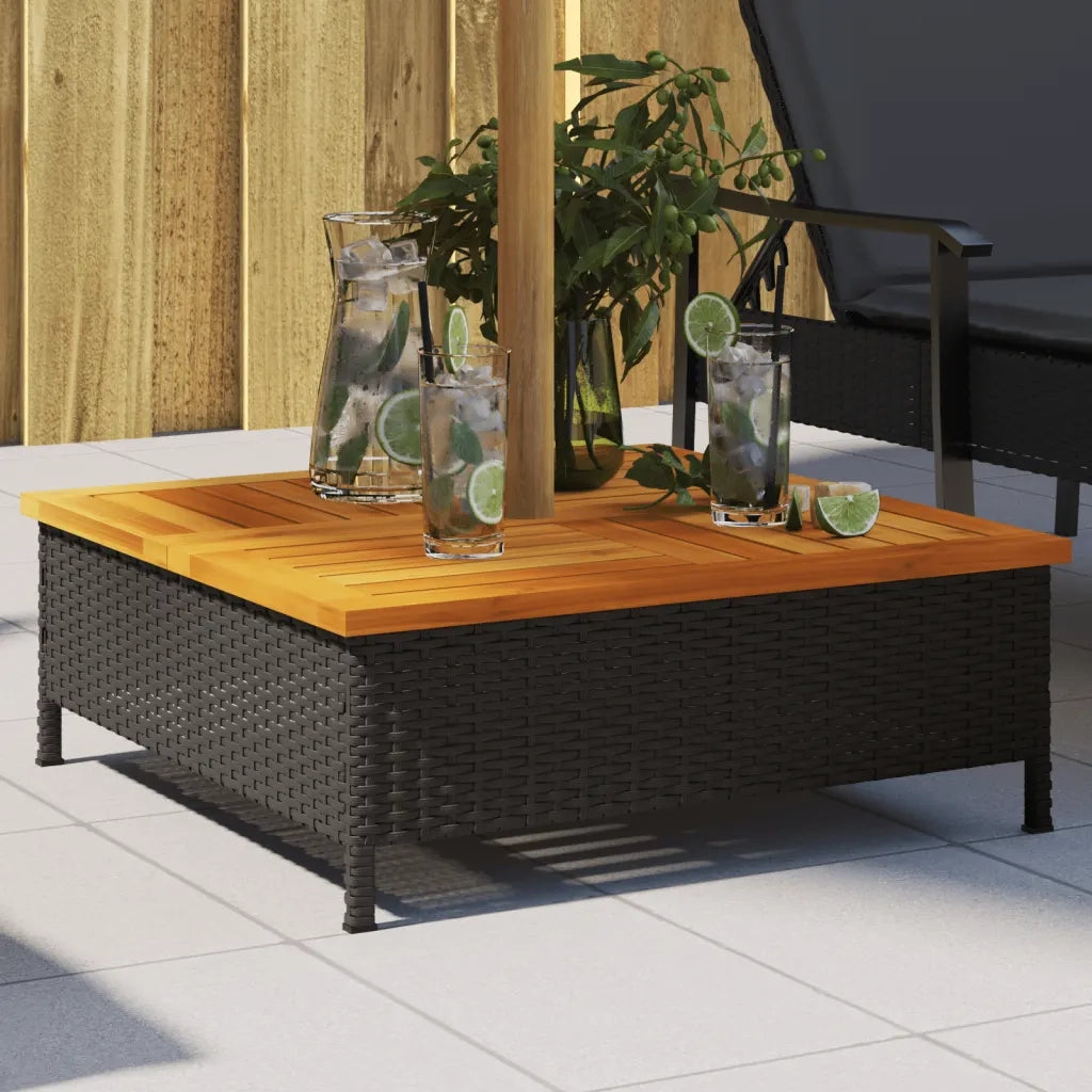 Copertura Base Ombrellone-Supporto per ombrellone Nera 70x70x25 cm Polyrattan e Acacia