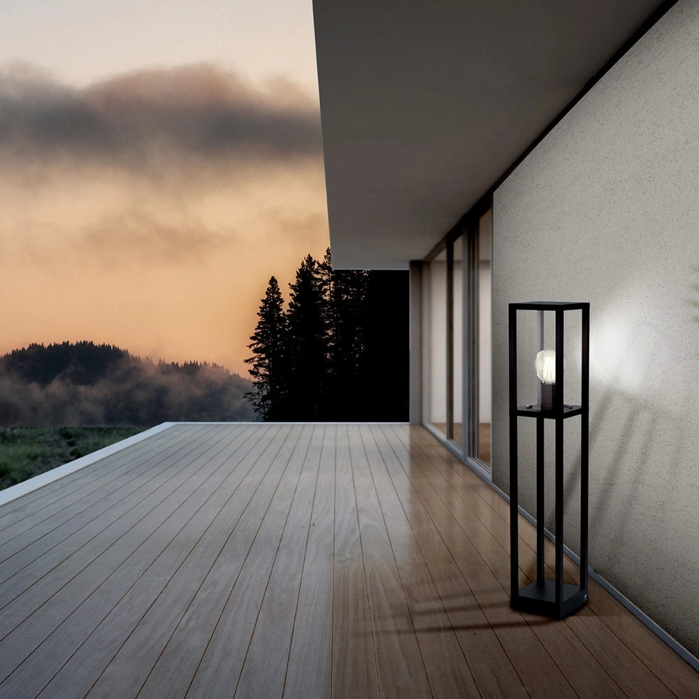 Piantana Esterno Contemporaneo Cascinetta Alluminio Nero Vetro Bianco 1 Luce E27