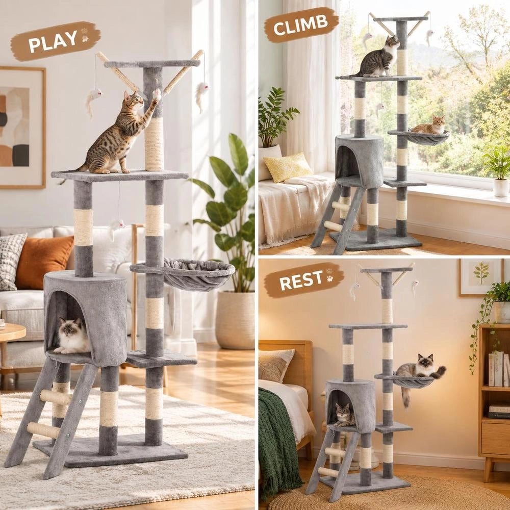Cat Scratching Post With Sisal Posts, 138 Cm, Grey