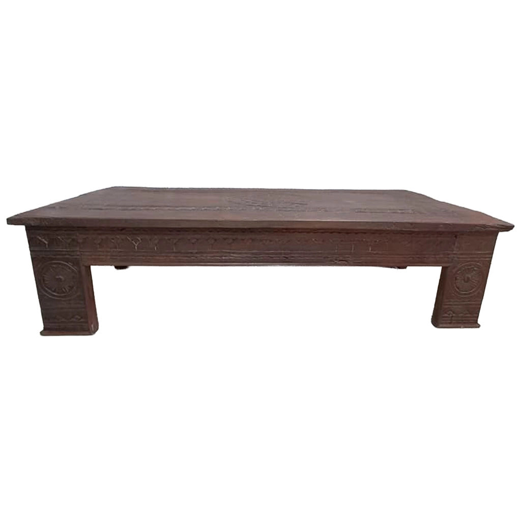 Tavolino in legno artigianale marrone 147x81x37h cm