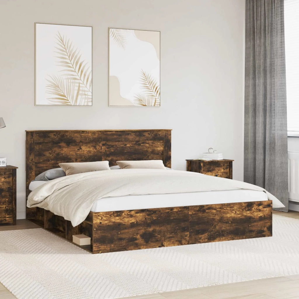 Struttura del letto Rovere fumé 200 x 200 cm Pino massello