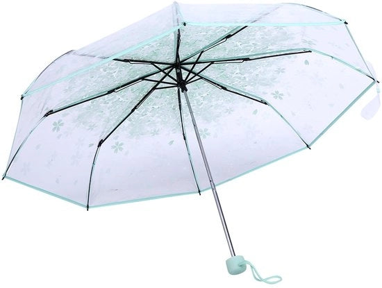 Parasole Opvougbile Transparente - Parasole con Disegno di Ciliegie - Manico in Plastica - 93 cm di Larghezza - Robusto e Resistente al Tempo