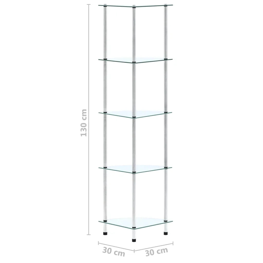 Scaffale a 5 Livelli Trasparente 30x30x130cm in Vetro Temperato 249516